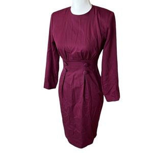 VTG 80s 90s maroon burgundy long sleeve bodycon dress buttons women 4 small